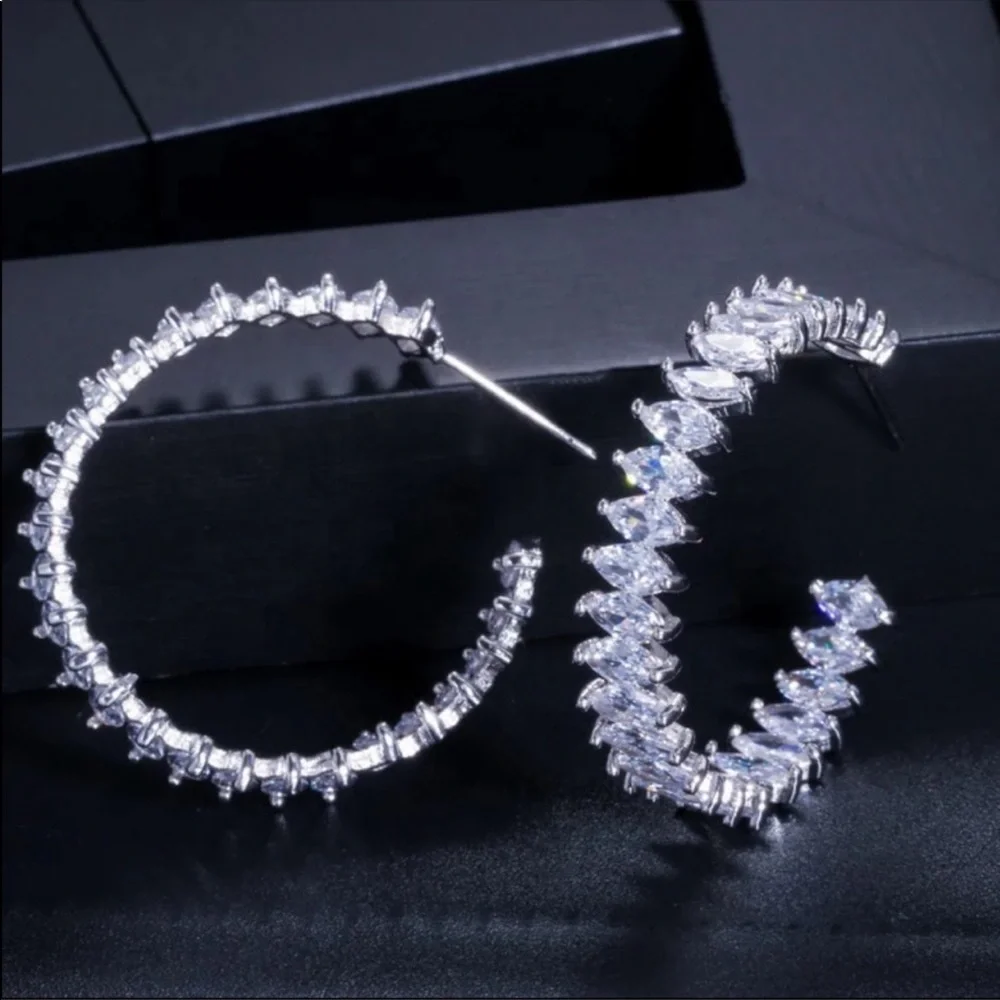New Women’s 925 Silver Marquise Cut Diamond Earrings - Picture 2 of 4